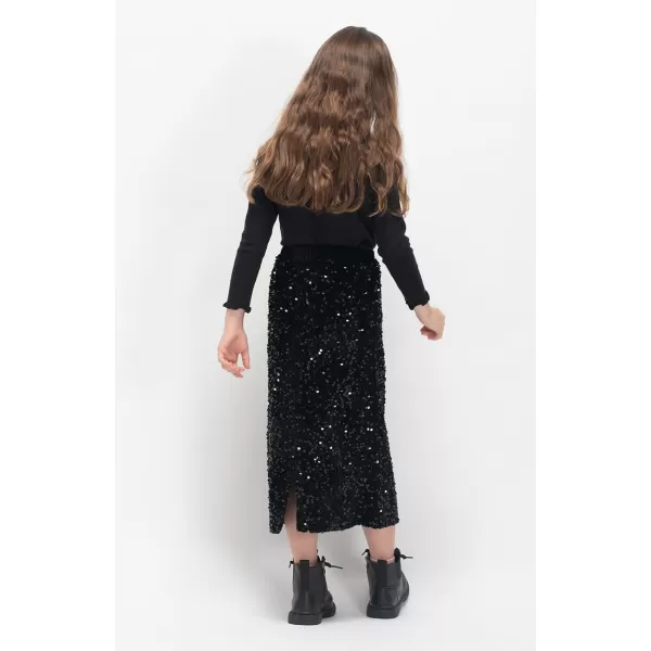 imageWELAKEN Sparkly Sequin Skirt for Girls Toddler ampamp Kids Elastic Waistband Skirts with LiningBlack midipencil