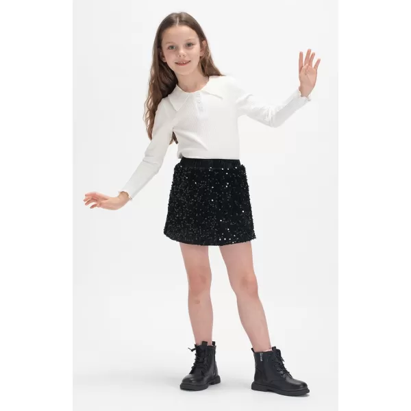 imageWELAKEN Sparkly Sequin Skirt for Girls Toddler ampamp Kids Elastic Waistband Skirts with LiningBlack minipencil