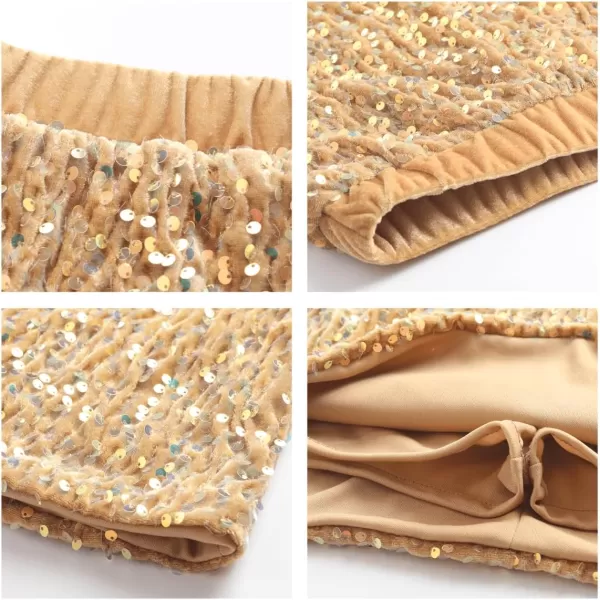 imageWELAKEN Sparkly Sequin Skirt for Girls Toddler ampamp Kids Elastic Waistband Skirts with LiningGold minipencil