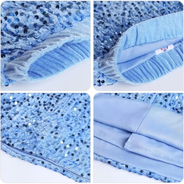 imageWELAKEN Sparkly Sequin Skirt for Girls Toddler ampamp Kids Elastic Waistband Skirts with LiningLight Blue