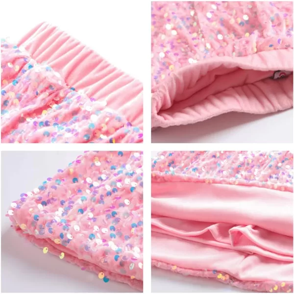imageWELAKEN Sparkly Sequin Skirt for Girls Toddler ampamp Kids Elastic Waistband Skirts with LiningPink minipencil