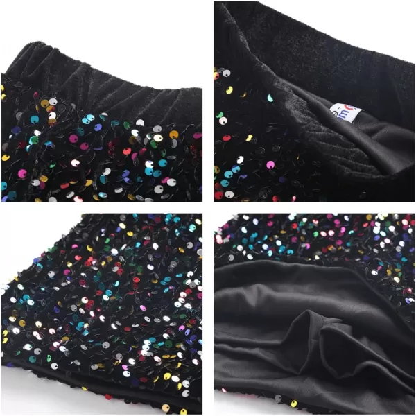 imageWELAKEN Sparkly Sequin Skirt for Girls Toddler ampamp Kids Elastic Waistband Skirts with LiningRainbow minipencil