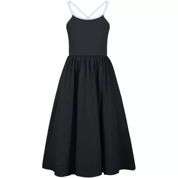 imageGirls Spaghetti Strap Dress Ruffle Midi Casual School Party Dresses with PocketsBlack