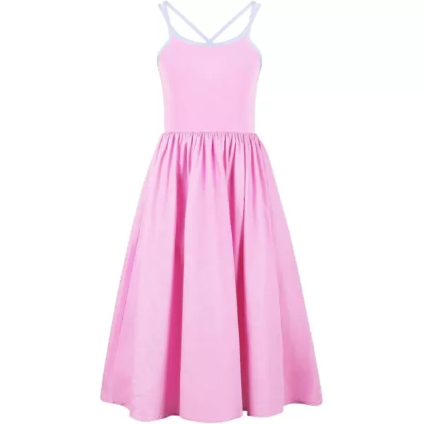 imageGirls Spaghetti Strap Dress Ruffle Midi Casual School Party Dresses with PocketsPink