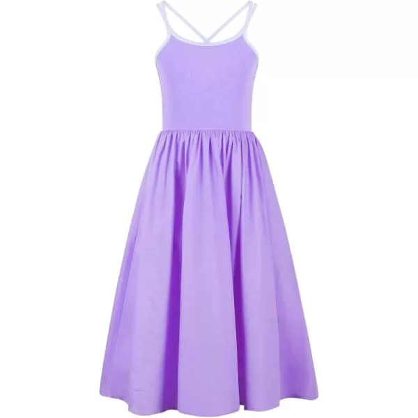 imageGirls Spaghetti Strap Dress Ruffle Midi Casual School Party Dresses with PocketsPurple