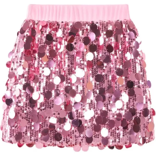 imageWELAKEN Sparkly Sequin Skirt for Girls Toddler ampamp Kids Elastic Waistband Skirts with LiningAglitter pink