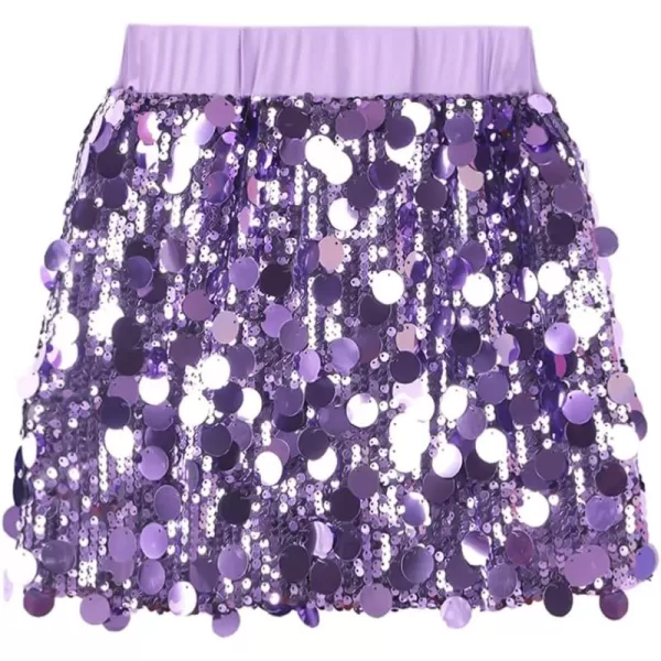 imageWELAKEN Sparkly Sequin Skirt for Girls Toddler ampamp Kids Elastic Waistband Skirts with LiningAglitter purple