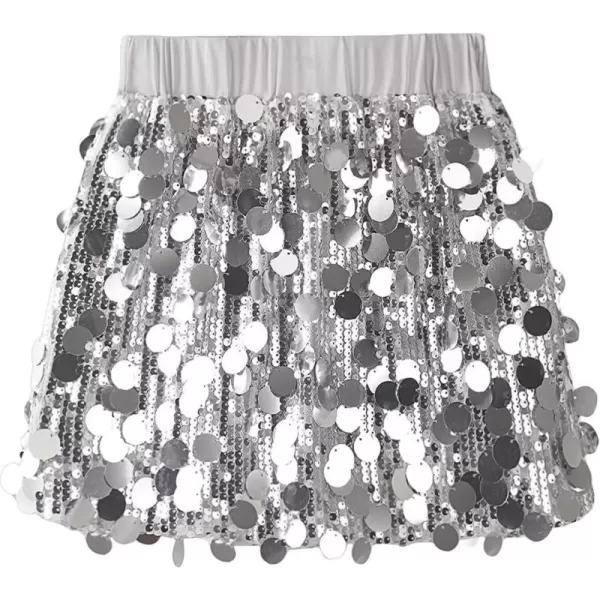 imageWELAKEN Sparkly Sequin Skirt for Girls Toddler ampamp Kids Elastic Waistband Skirts with LiningAglitter silver