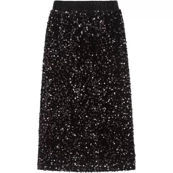 imageWELAKEN Sparkly Sequin Skirt for Girls Toddler ampamp Kids Elastic Waistband Skirts with LiningBlack midipencil