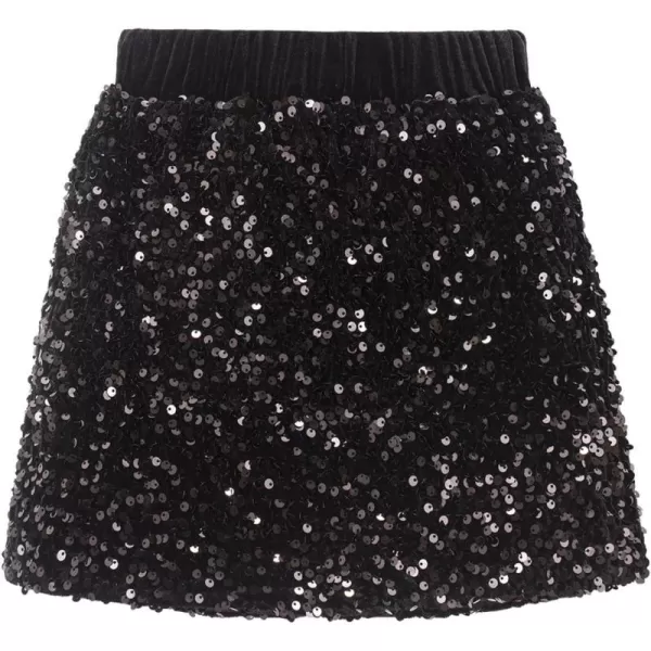 imageWELAKEN Sparkly Sequin Skirt for Girls Toddler ampamp Kids Elastic Waistband Skirts with LiningBlack minipencil
