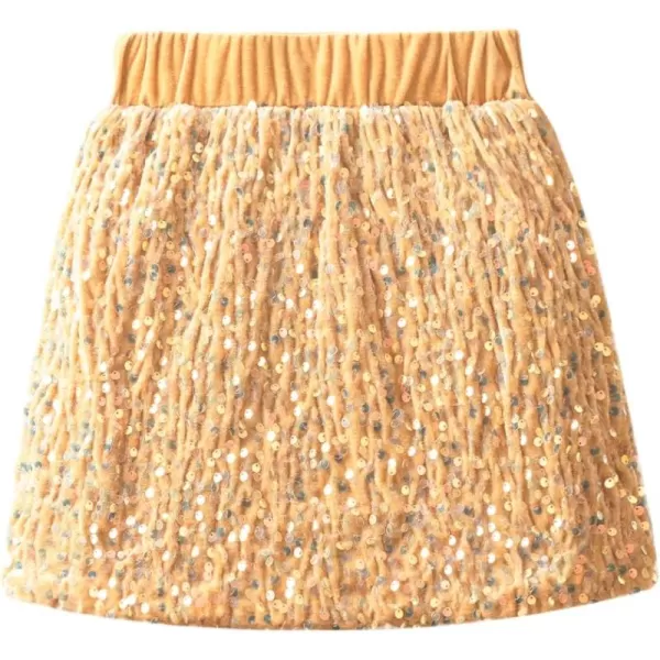 imageWELAKEN Sparkly Sequin Skirt for Girls Toddler ampamp Kids Elastic Waistband Skirts with LiningGold minipencil