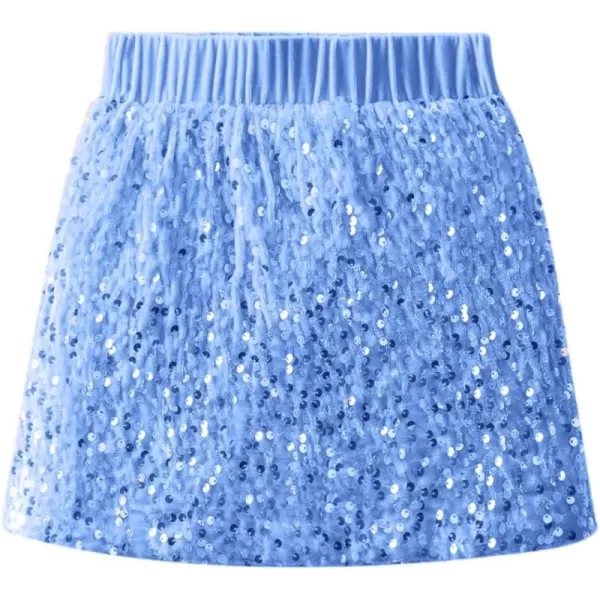 imageWELAKEN Sparkly Sequin Skirt for Girls Toddler ampamp Kids Elastic Waistband Skirts with LiningLight Blue