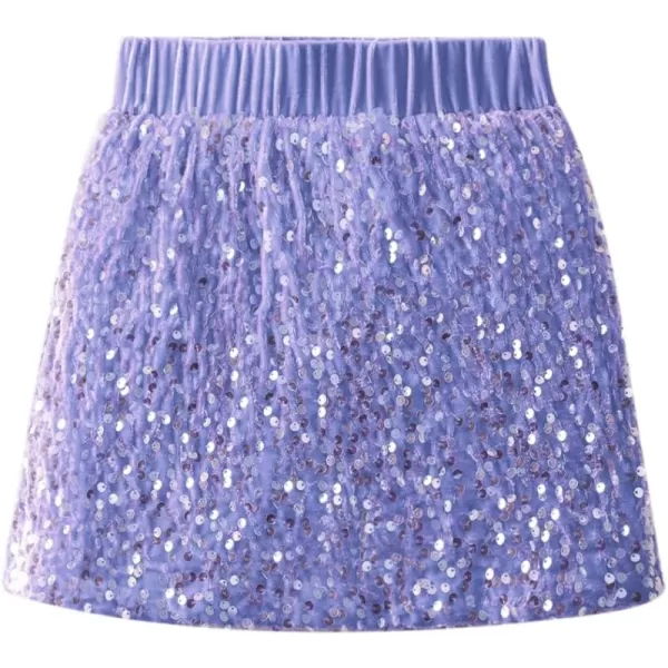 imageWELAKEN Sparkly Sequin Skirt for Girls Toddler ampamp Kids Elastic Waistband Skirts with LiningLight Purple