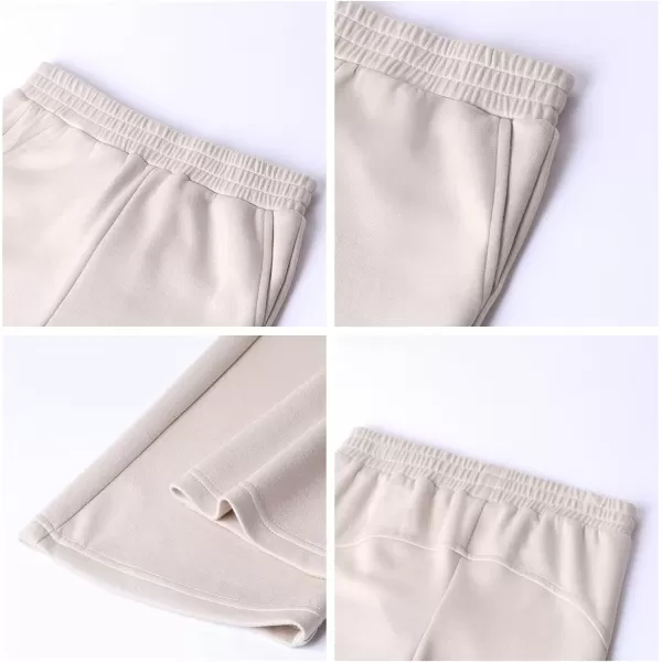 imageWELAKEN Girls Flare Sweatpants Elastic Waist Bootcut Casual Jogger Pants with PocketsBeige