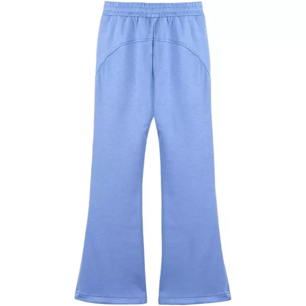 imageWELAKEN Girls Flare Sweatpants Elastic Waist Bootcut Casual Jogger Pants with PocketsBlue
