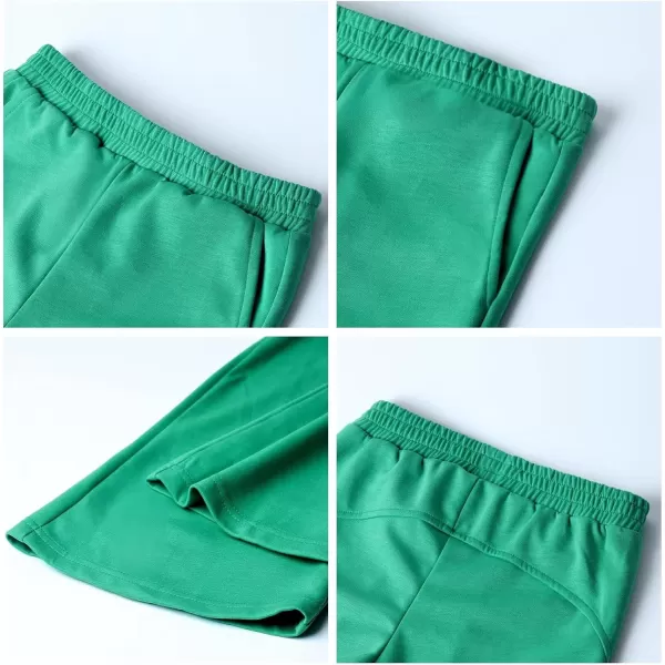 imageWELAKEN Girls Flare Sweatpants Elastic Waist Bootcut Casual Jogger Pants with PocketsGreen