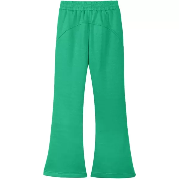 imageWELAKEN Girls Flare Sweatpants Elastic Waist Bootcut Casual Jogger Pants with PocketsGreen