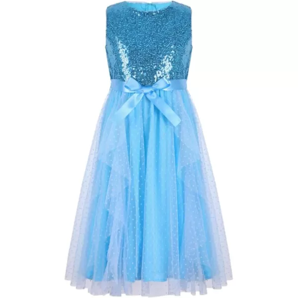 imageGirls Sequin Tulle Dress with Lining Mesh Sleeveless Pageant Prom Party DressBlue