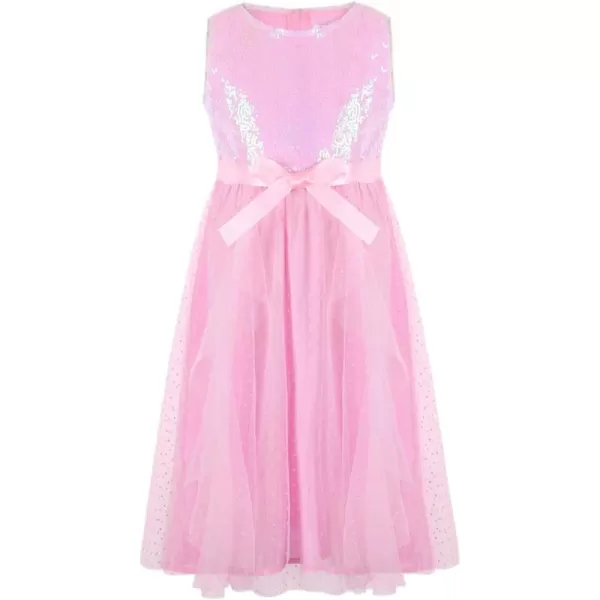 imageGirls Sequin Tulle Dress with Lining Mesh Sleeveless Pageant Prom Party DressPink