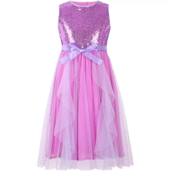 imageGirls Sequin Tulle Dress with Lining Mesh Sleeveless Pageant Prom Party DressPurple