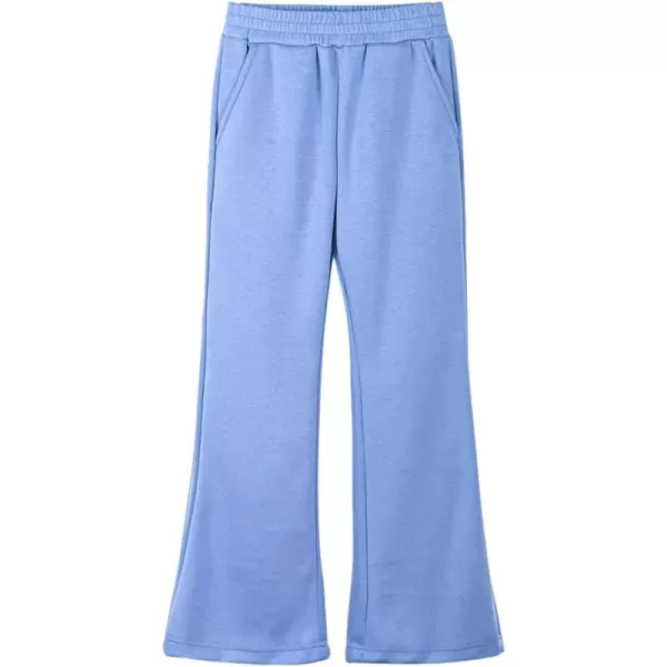 imageWELAKEN Girls Flare Sweatpants Elastic Waist Bootcut Casual Jogger Pants with PocketsBlue