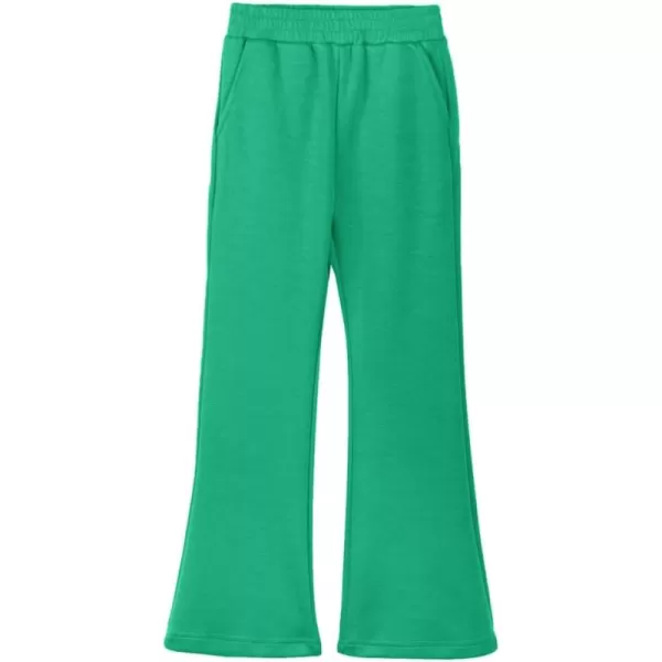imageWELAKEN Girls Flare Sweatpants Elastic Waist Bootcut Casual Jogger Pants with PocketsGreen