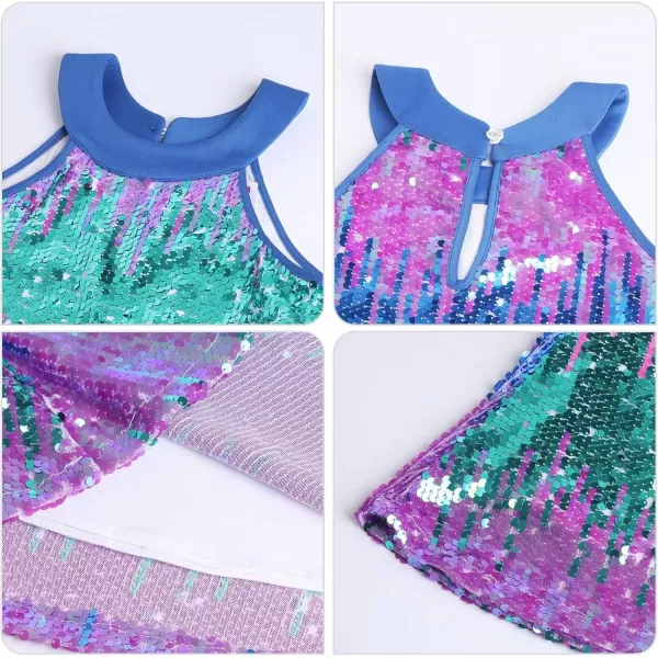 imageWELAKEN Girls Ombre Sequin Dress for Kid Sparkly Halter Neck Sleeveless Gradient Party Prom DressGradient Blue to Purple