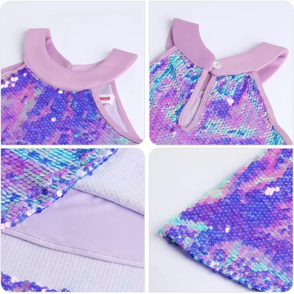 imageWELAKEN Girls Ombre Sequin Dress for Kid Sparkly Halter Neck Sleeveless Gradient Party Prom DressIridescent Purple