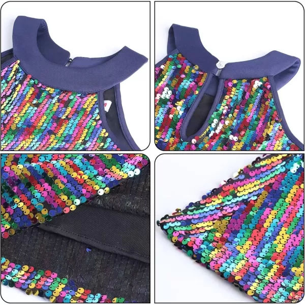 imageWELAKEN Girls Ombre Sequin Dress for Kid Sparkly Halter Neck Sleeveless Gradient Party Prom DressRainbow
