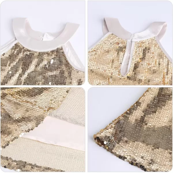 imageWELAKEN Girls Ombre Sequin Dress for Kid Sparkly Halter Neck Sleeveless Gradient Party Prom DressSolid Gold