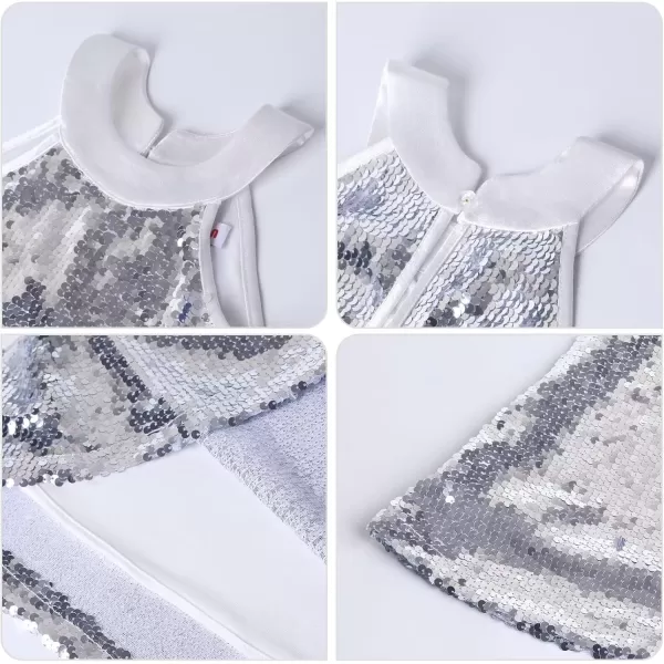 imageWELAKEN Girls Ombre Sequin Dress for Kid Sparkly Halter Neck Sleeveless Gradient Party Prom DressSolid Silver