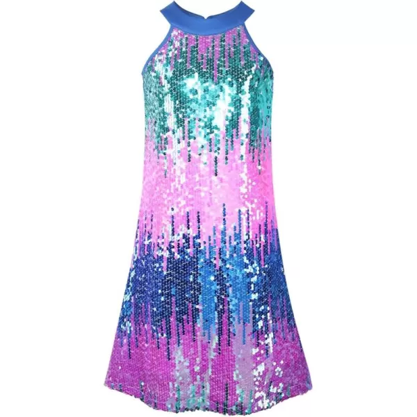 imageWELAKEN Girls Ombre Sequin Dress for Kid Sparkly Halter Neck Sleeveless Gradient Party Prom DressGradient Blue to Purple