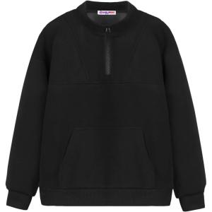 imageWELAKEN Girls Sweatshirt Half Zip Mock Neck Long Sleeve Pullover Sweatshirts with PocketBlack