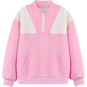 imageWELAKEN Girls Sweatshirt Half Zip Mock Neck Long Sleeve Pullover Sweatshirts with PocketPink