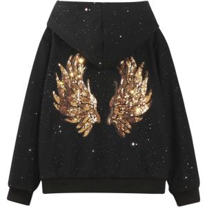 imageWELAKEN Girls Zip Up Hoodie Sweatshirt with Pockets Long Sleeve Jacket OutfitsBlack