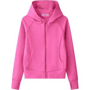 imageWELAKEN Girls ZipUp Hoodie Sweatshirt Kids Long Sleeve Hooded Sweatshirt with PocketsHot Pink