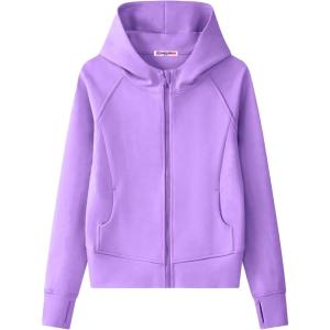 imageWELAKEN Girls ZipUp Hoodie Sweatshirt Kids Long Sleeve Hooded Sweatshirt with PocketsPurple