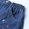 imageWELAKEN Girl Jean Shorts Rhinestone Ripped Raw Trim Straight Leg High Waist Denim ShortsDark Blue