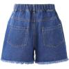 imageWELAKEN Girl Jean Shorts Rhinestone Ripped Raw Trim Straight Leg High Waist Denim ShortsDark Blue
