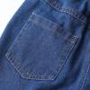 imageWELAKEN Girl Jean Shorts Rhinestone Ripped Raw Trim Straight Leg High Waist Denim ShortsDark Blue