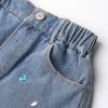 imageWELAKEN Girl Jean Shorts Rhinestone Ripped Raw Trim Straight Leg High Waist Denim ShortsLight Blue