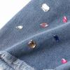 imageWELAKEN Girl Jean Shorts Rhinestone Ripped Raw Trim Straight Leg High Waist Denim ShortsLight Blue