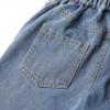 imageWELAKEN Girl Jean Shorts Rhinestone Ripped Raw Trim Straight Leg High Waist Denim ShortsLight Blue