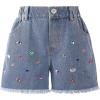 imageWELAKEN Girl Jean Shorts Rhinestone Ripped Raw Trim Straight Leg High Waist Denim ShortsLight Blue