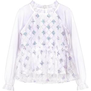 imageGirl Sequin Mesh Bloues Sparkle Ruffle Collar Long Sleeve Shirts Tops512 YearsBeige