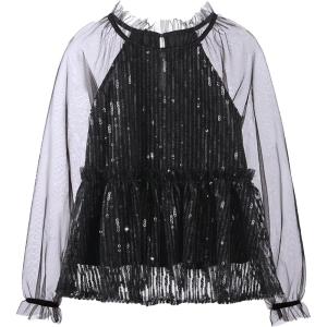 imageGirl Sequin Mesh Bloues Sparkle Ruffle Collar Long Sleeve Shirts Tops512 YearsBlack