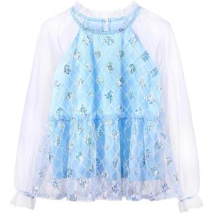 imageGirl Sequin Mesh Bloues Sparkle Ruffle Collar Long Sleeve Shirts Tops512 YearsBlue
