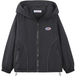 imageWELAKEN Girls Lightweight Jacket WaterResistant Windbreaker Hooded Rain Coats with PocketsBlack