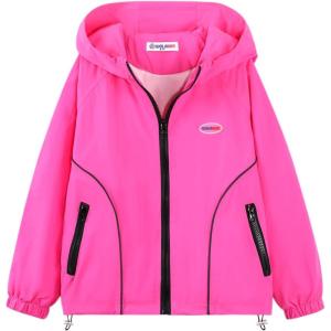 imageWELAKEN Girls Lightweight Jacket WaterResistant Windbreaker Hooded Rain Coats with PocketsHot Pink