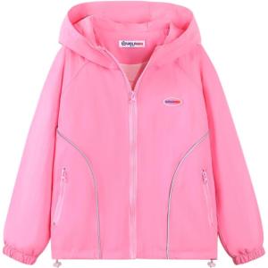 imageWELAKEN Girls Lightweight Jacket WaterResistant Windbreaker Hooded Rain Coats with PocketsPink